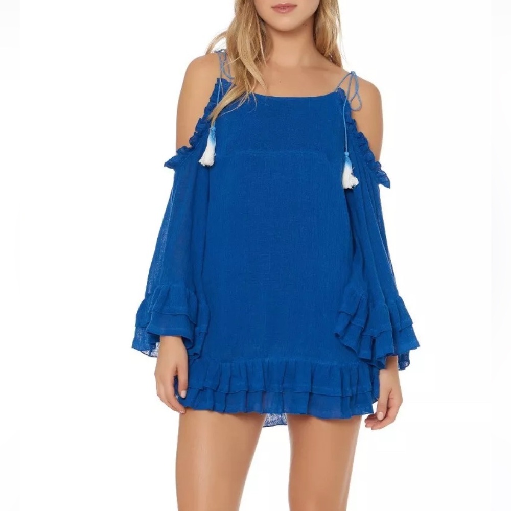 RED CARTER Women’s XS cold shoulder swimsuit beach coverup dress tunic top blue